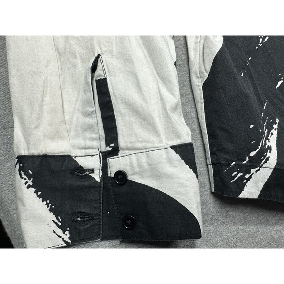 Ming Wang White Black And White Button Down Shirt Blouse Abstract Medium‎ - Picture 9 of 10